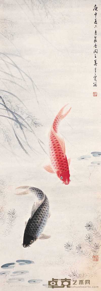 吴青霞 1980年作 双利图 立轴 100×35cm